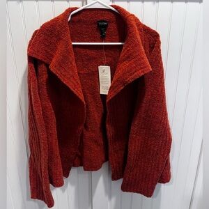 Eileen Fisher High Collar Cardigan Sweater Womens Size Large Orange Open Crop